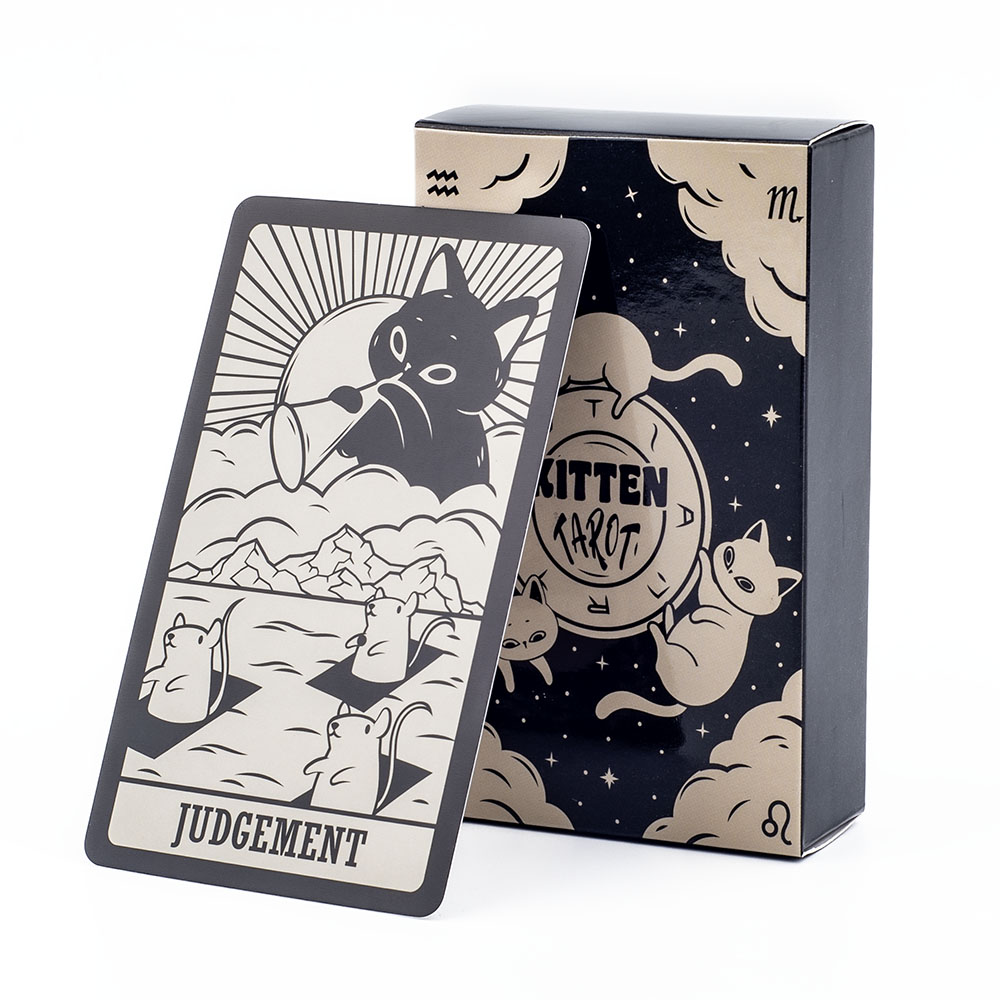 Tarot Deck With Guidebook - ชุดไพ่ทาโรต์ลายลูกแมว 78 ใบ ดีไซน์น่ารัก สีขาวดำ เหมาะสำหรับผู้เริ่มต้น
