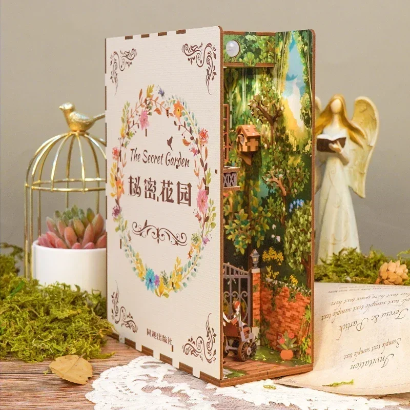 Diy Wooden Book Nook Kit Shelf Insert - ชุดประกอบชั้นวางหนังสือไม้ DIY รูปทรงมุมหนังสือ, ที่คั่นหนังสือสวนลับจิ๋ว ชั้นวางหนังสือ บ้านตุ๊กตา
