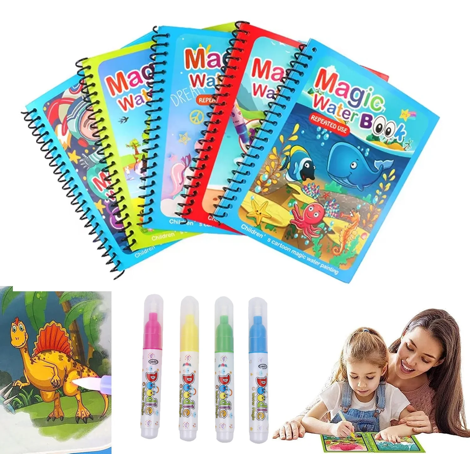 สมุดภาพระบายสีน้ำสำหรับเด็ก 1  - Reusable Water Magic Coloring Book บทวิจารณ์และราคา
